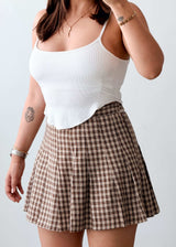 Waist 27-28 Brown Pleated Checked Skirt