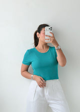Size M-L Teal Basic Crop Top