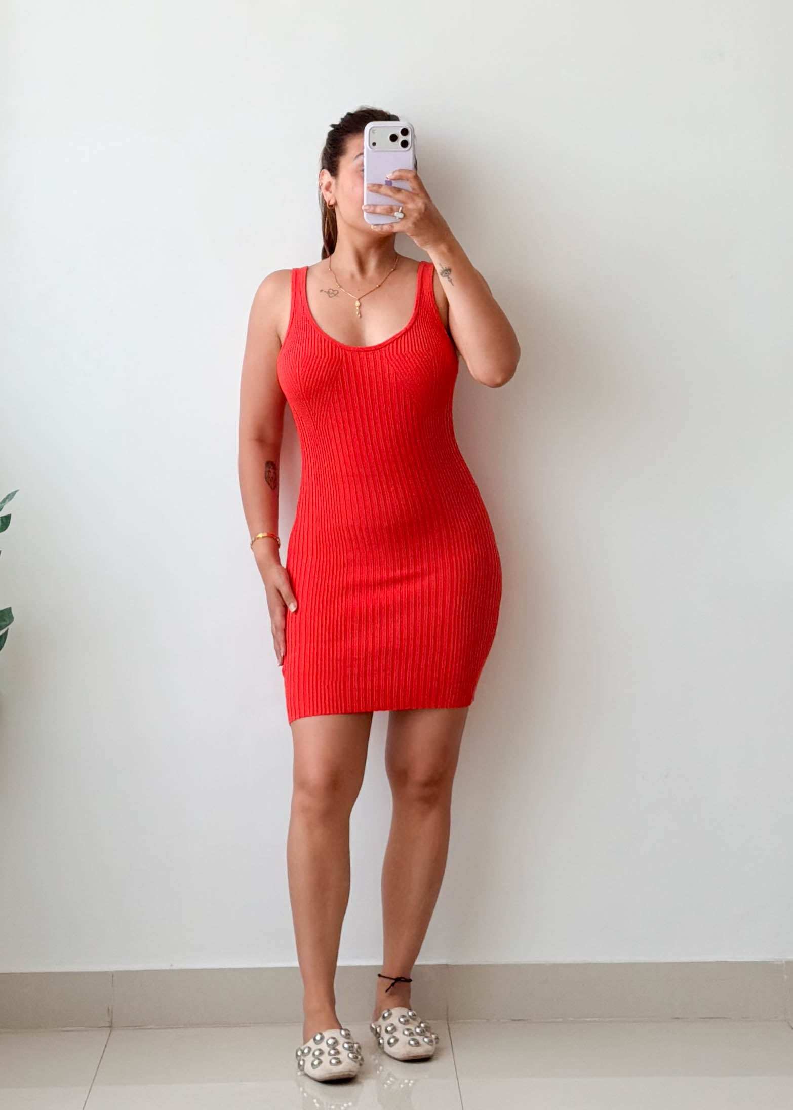 Size S-M Red Ribbed Bodycon Mini Dress