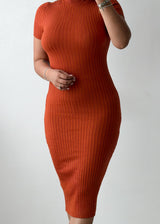 Size XS-S Rust Ribbed Knit Midi Dress