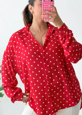 Size M-XL Red Polka Dot Oversized Shirt