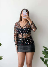 Size S-M, Multicolor Sequin Mesh Top