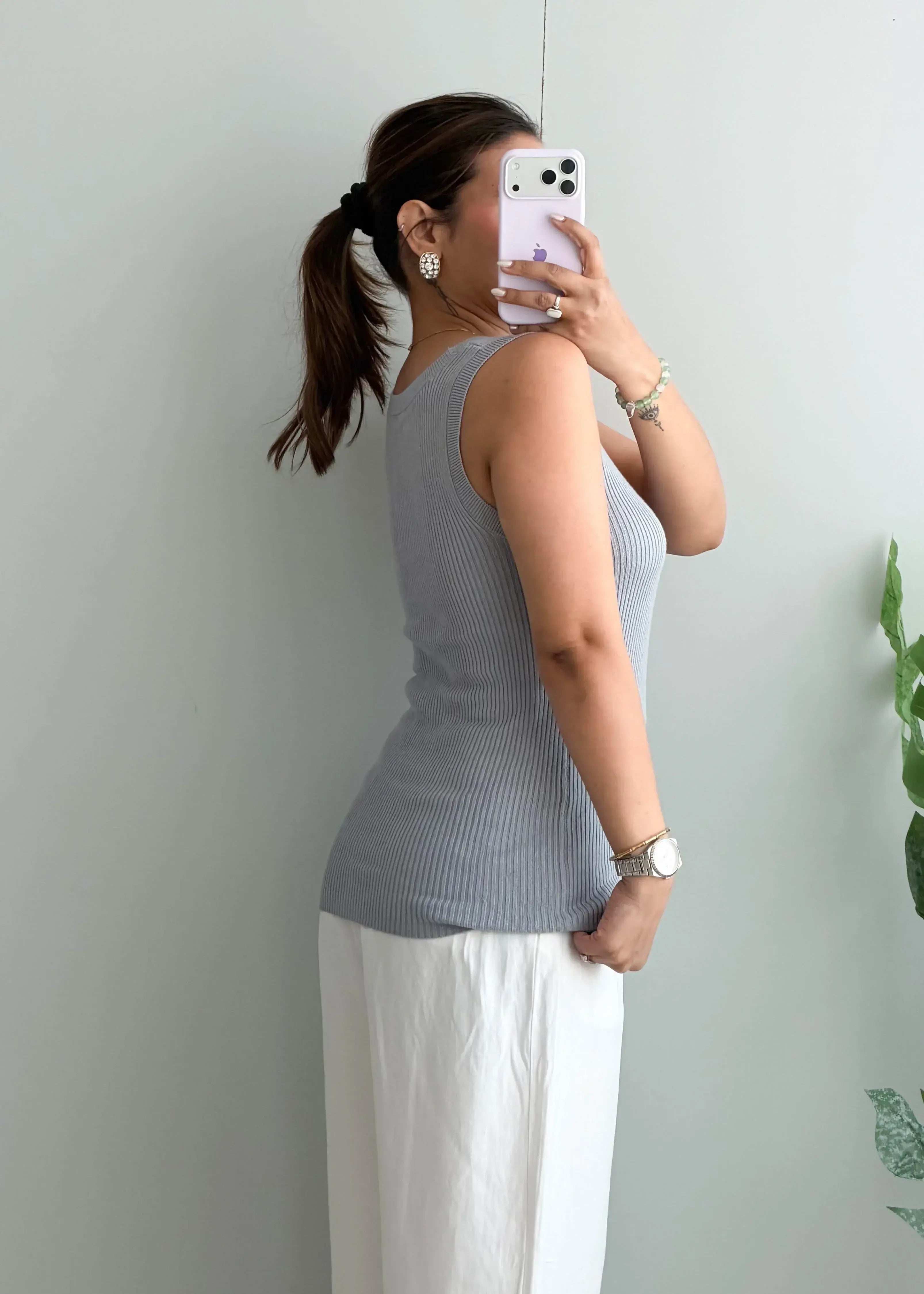 Size L-XL, Grey Scoop Neck Sleeveless Top - Closet by Payal