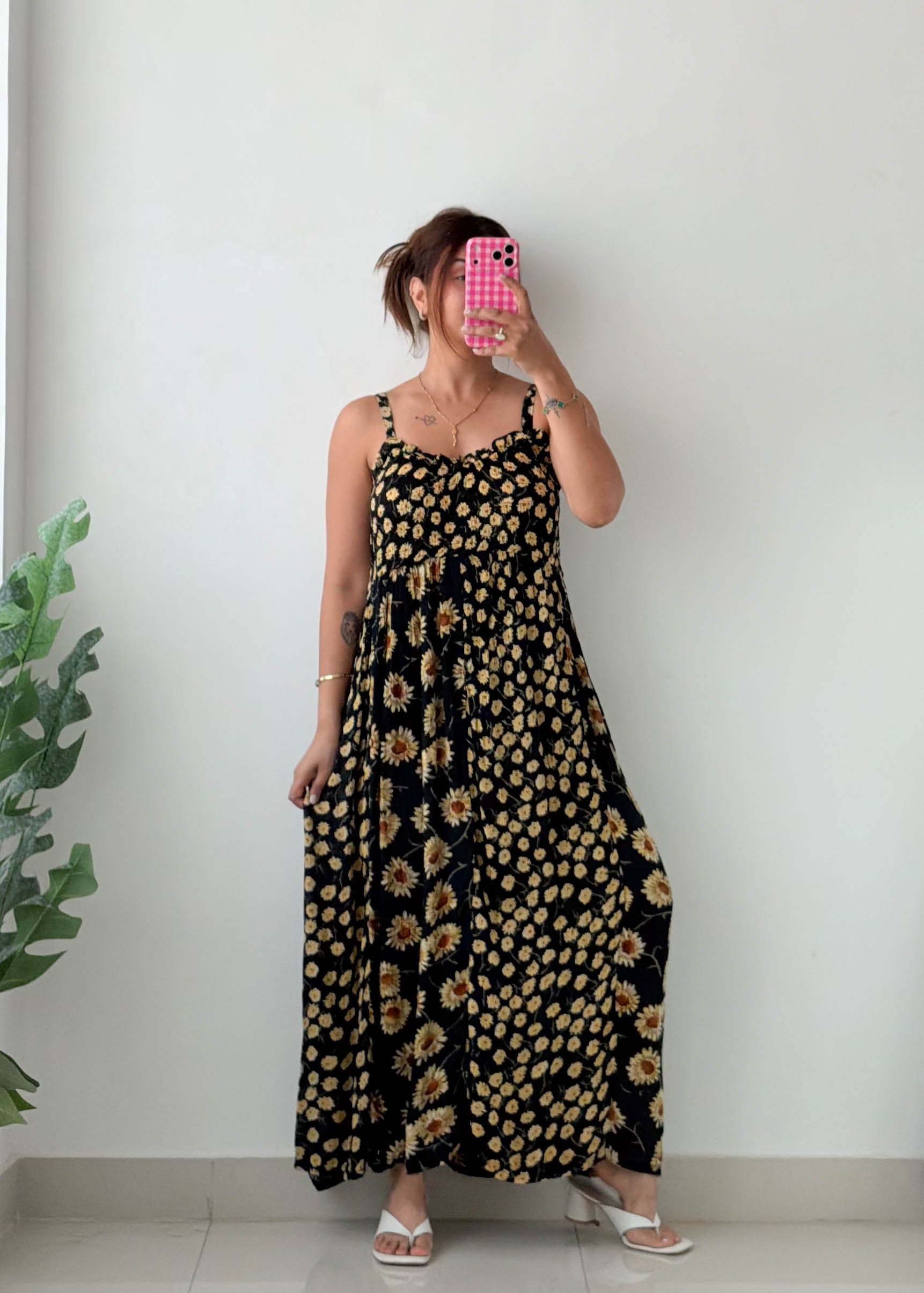 Size M-L Black Floral Maxi Dress