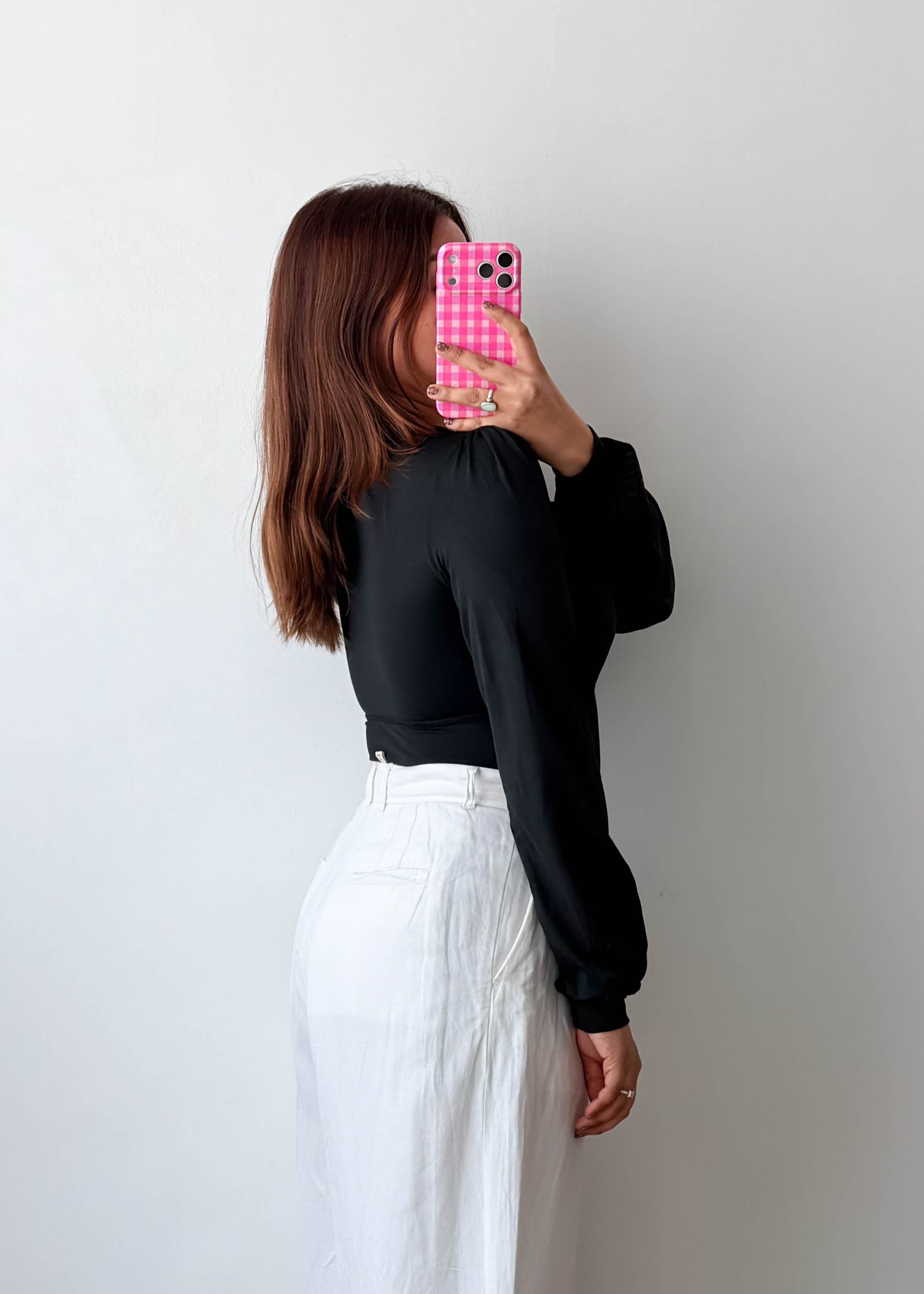 Size S-M Black Plunge Long Sleeve Bodysuit