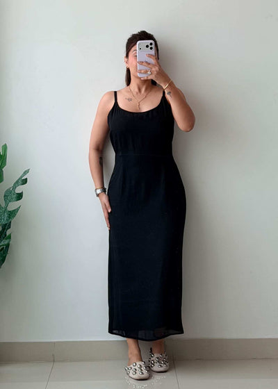 black chiffon dress midi Size M-L Black chiffon Midi Dress With Lining – Closet by Payal