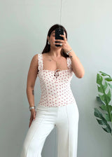 Size XS-S, White Ditsy Floral Summer Corset Top - Closet by Payal