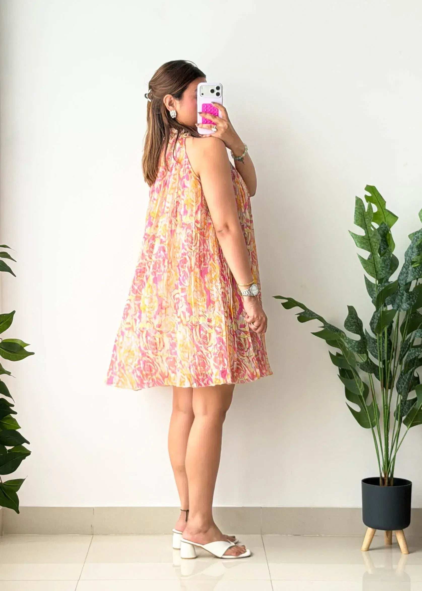 Size XS-S, Pink Floral Halter Mini Dress