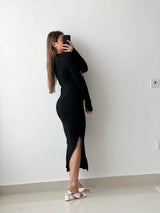 Size M-L, Black One Sleeve Cutout Midi Dress