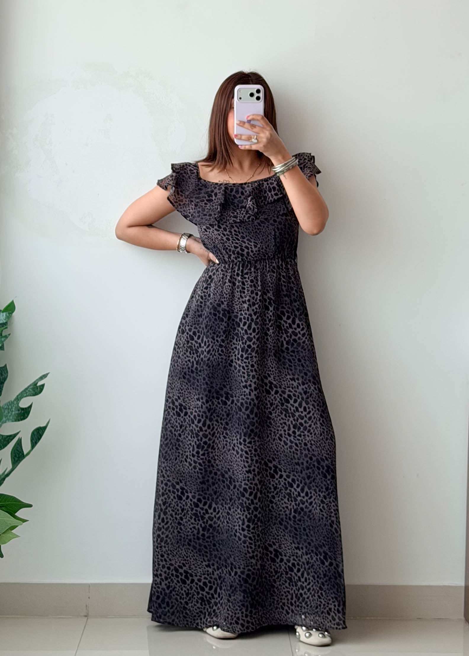 Size S-M Brown Animal Print Maxi Dress