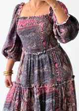 Size M-L Pink Paisley Smocked Maxi Dress