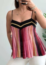 Size XS-S, Multicolor Striped Spaghetti Strapy Top - Closet by Payal