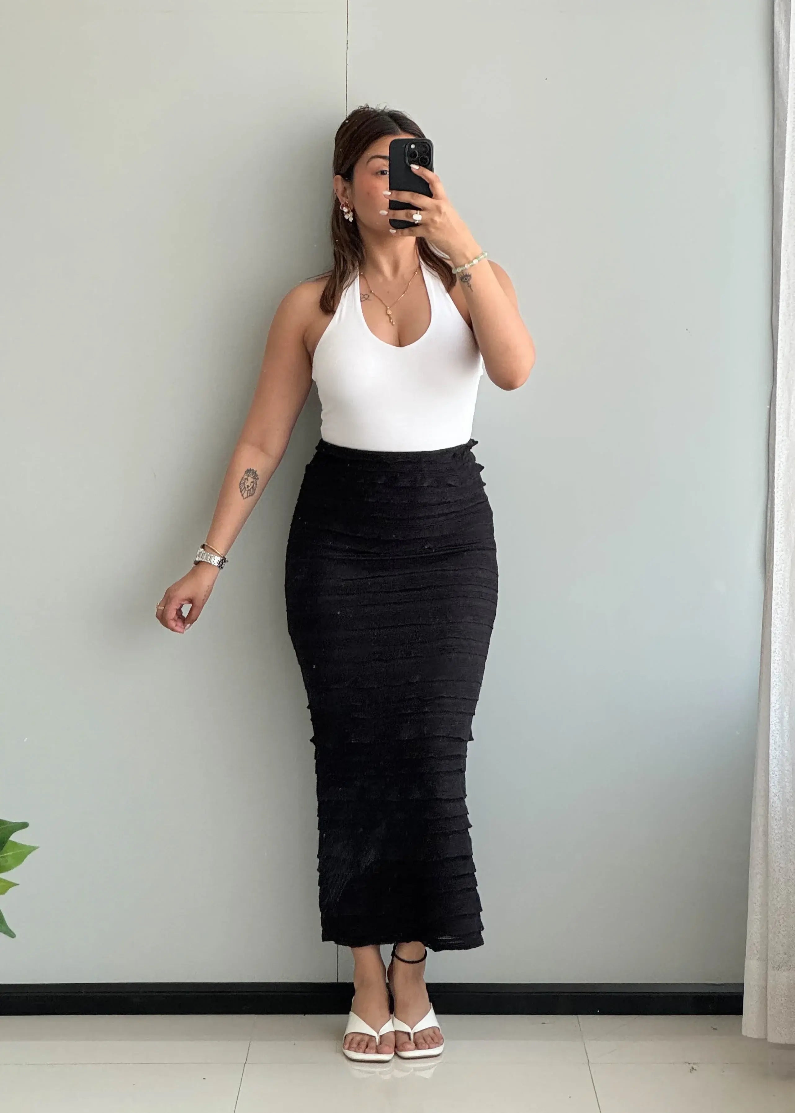 Waist : 26-28, Black Mesh Long skirt with Lining inside - Closet by Payal