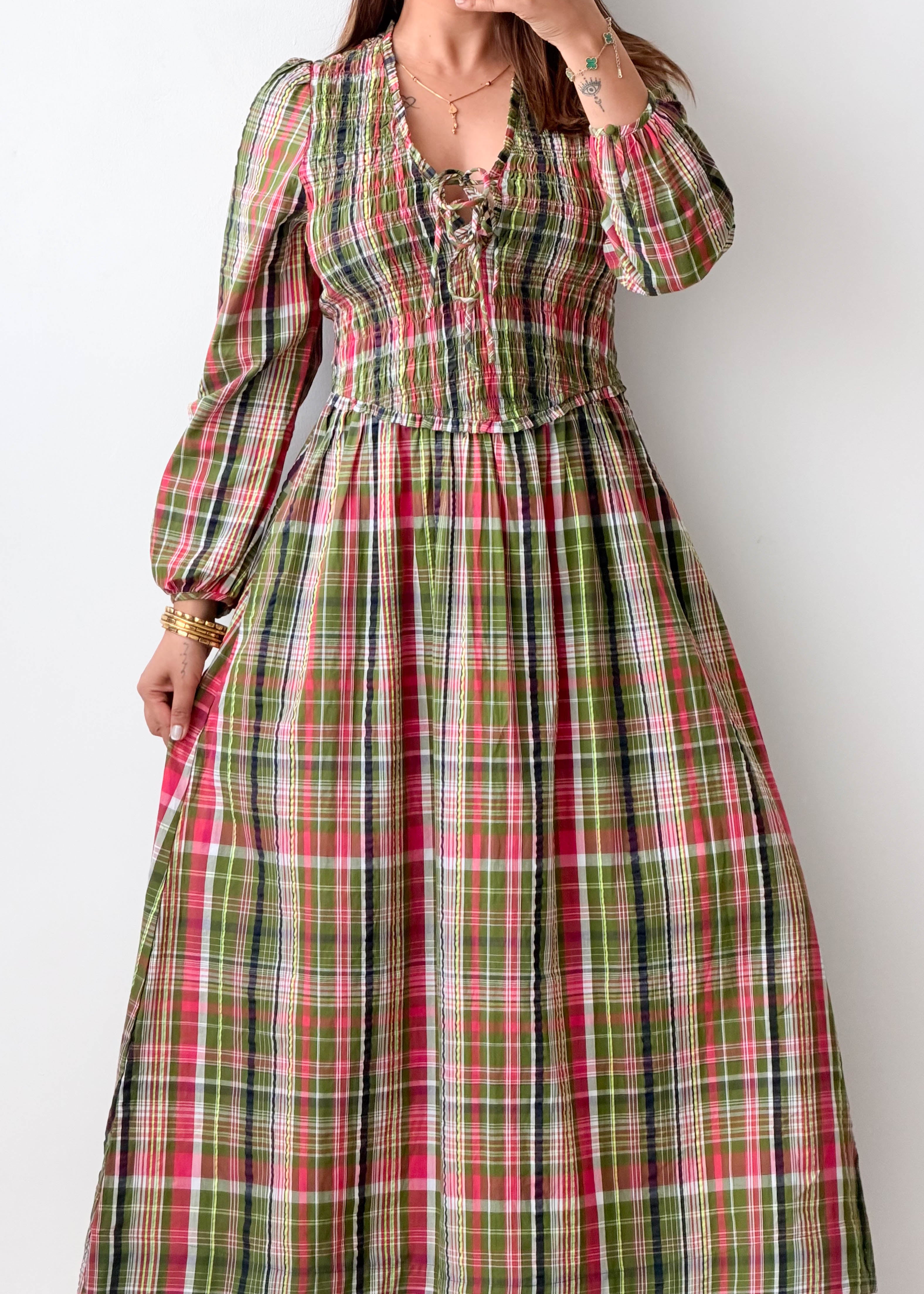 Size S-M / L-XL Plaid Maxi Dress