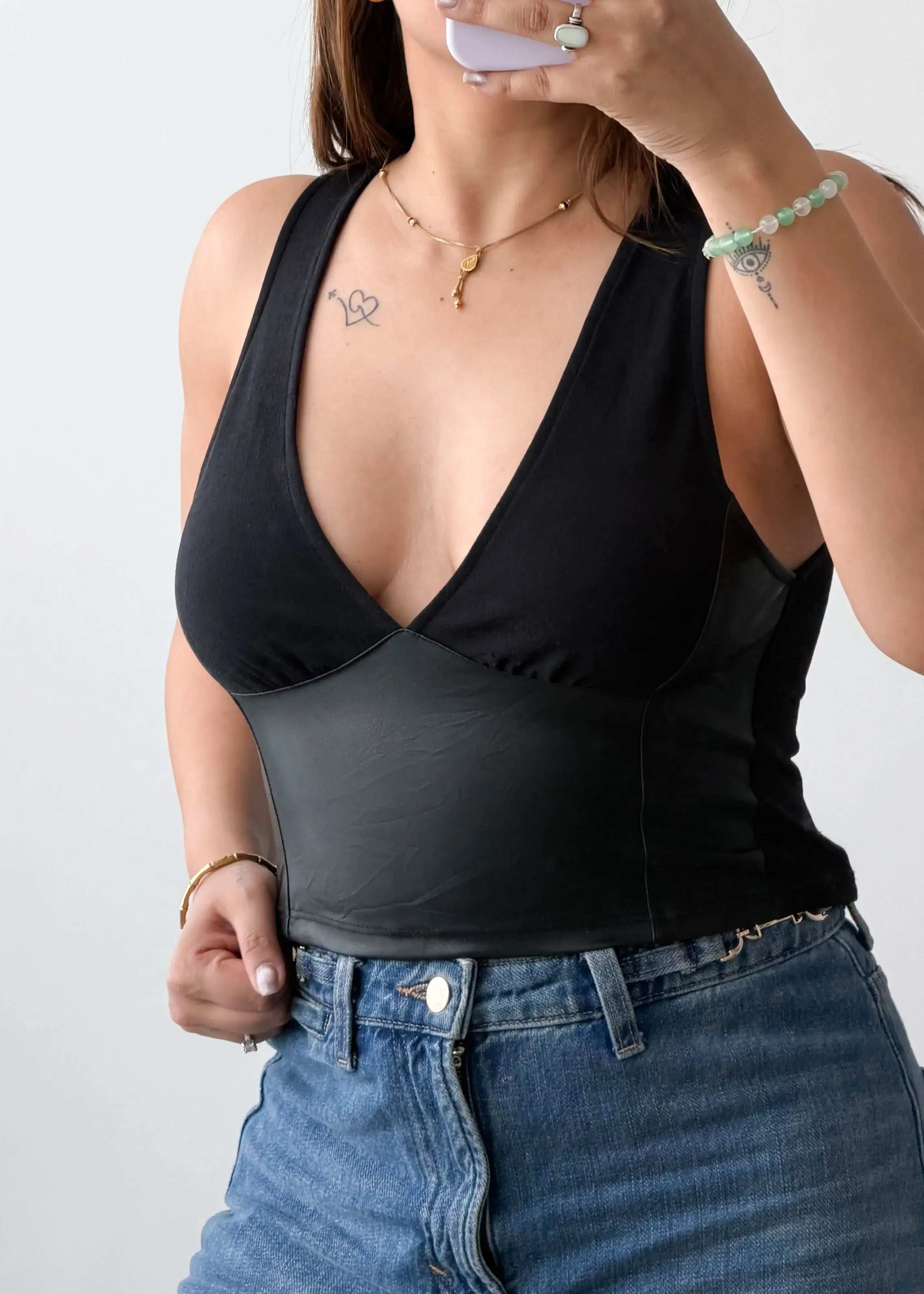 Size S-M Black Deep Neck top