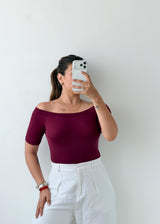Size S-M Wine Off-Shoulder Bodysuit