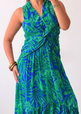 Size S-M Blue & Green Tropical Midi Dress
