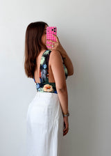 Size XS-S Tropical Floral Plunge Bodysuit