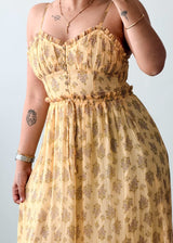 Size XS-S Yellow Floral Tiered Maxi Dress With Lining