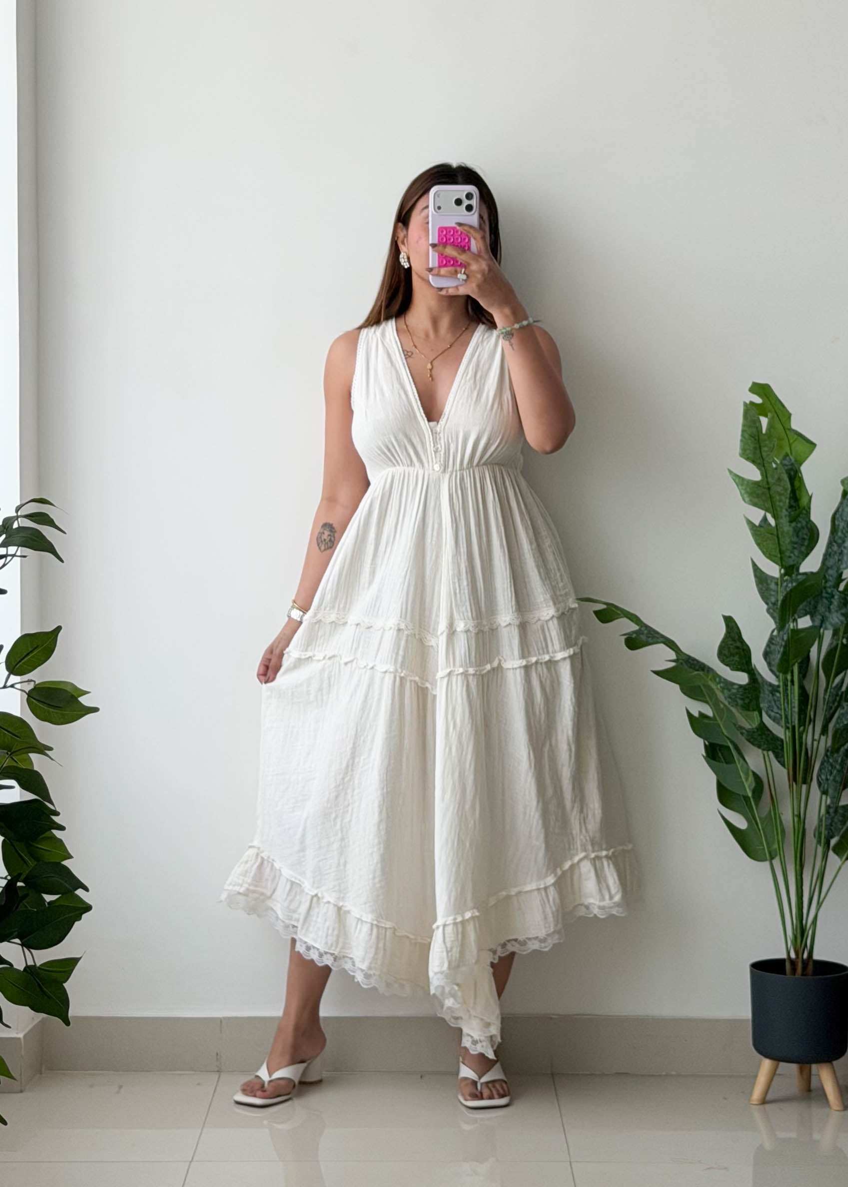 Size S-M, White Tiered Maxi Dress