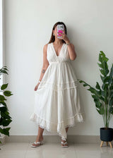 Size S-M, White Tiered Maxi Dress