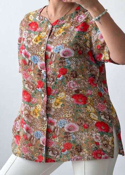 M-L Brown Multi Floral Viscose Shirt