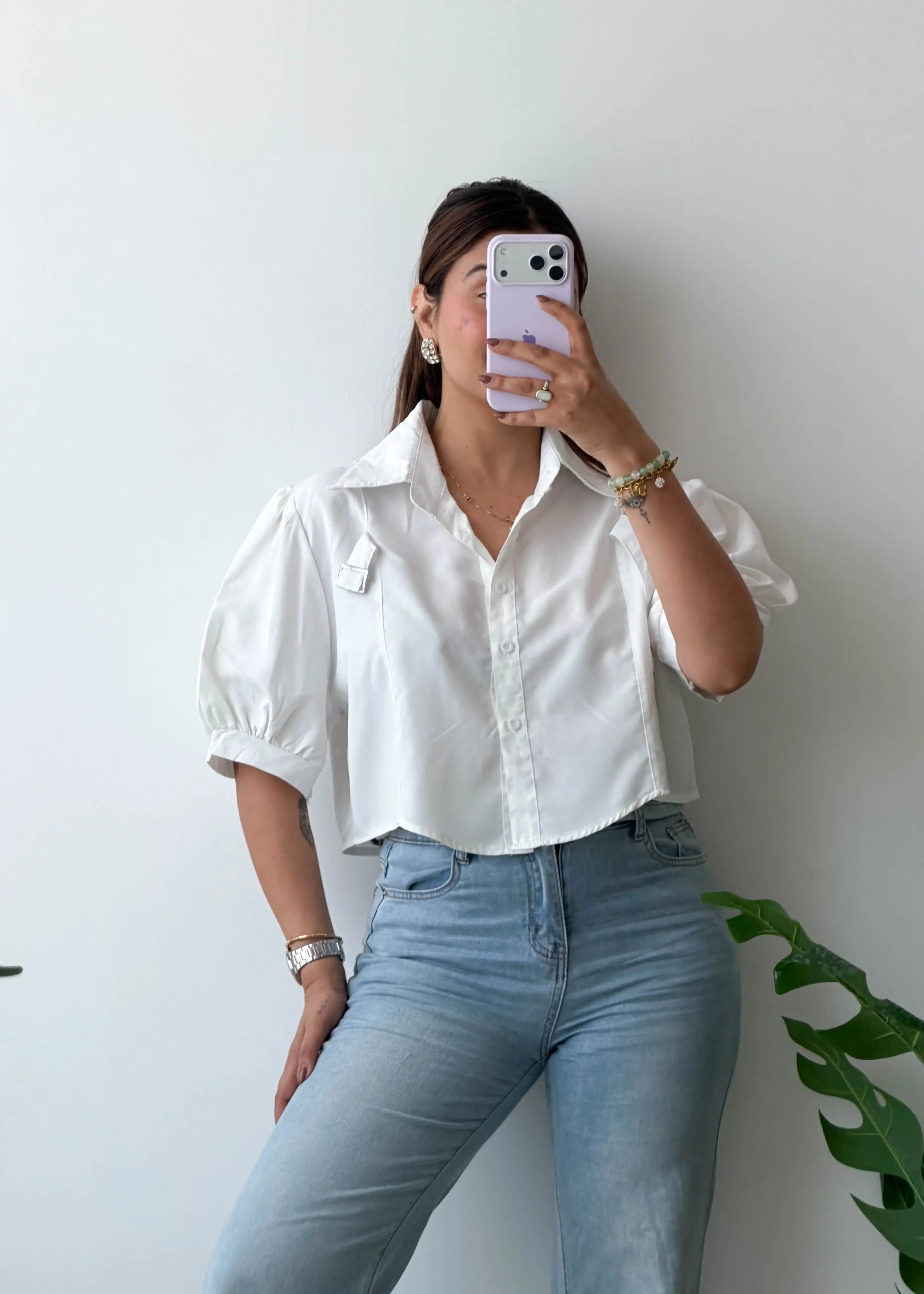 Size S-M, Puff Sleeve Crop Shirt