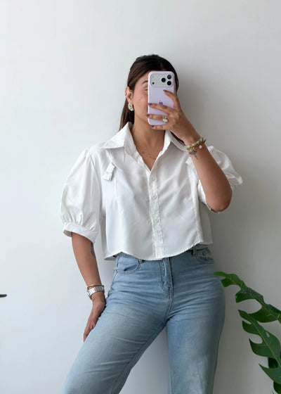 Size S-M, Puff Sleeve Crop Shirt