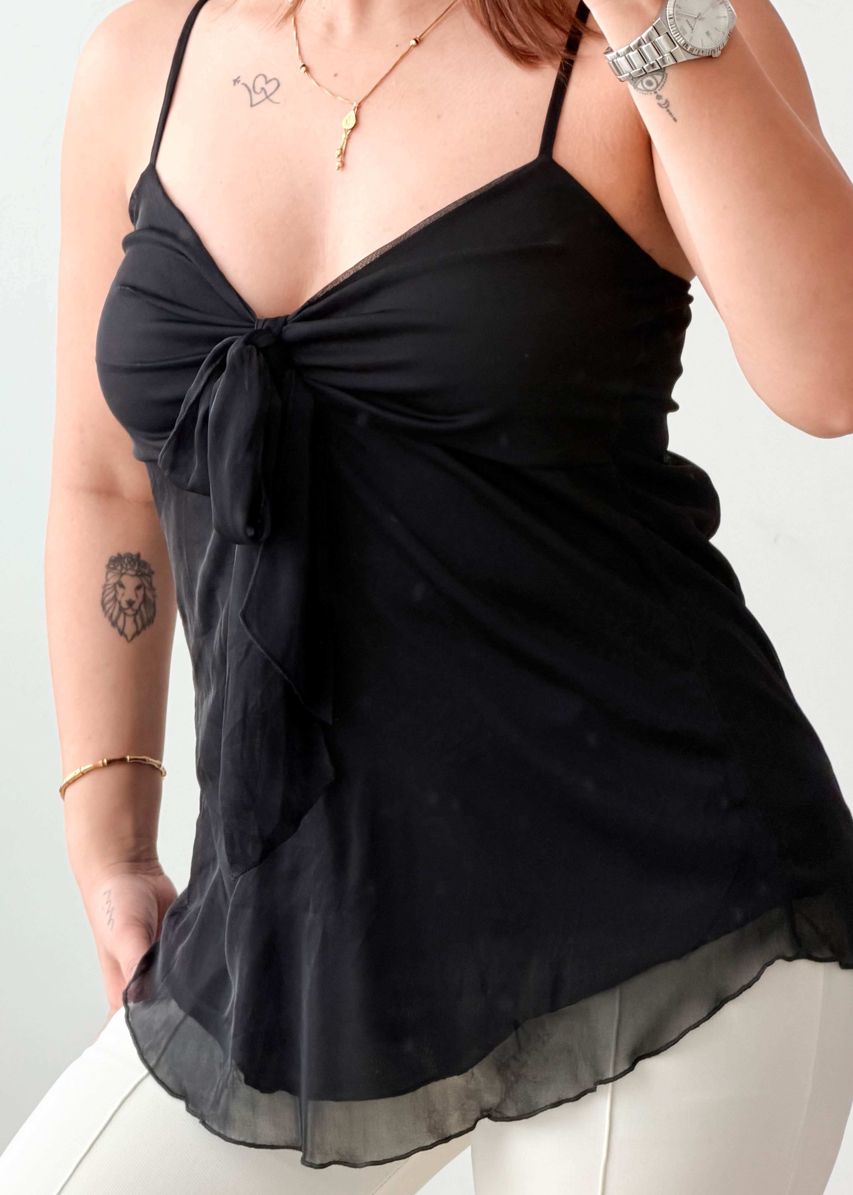 Size S-M Black Sheer Tie-Up Cami Top