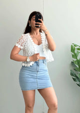 Size S-M, White Floral Lace Sheer Shrug Top for Women - Closet by Payal