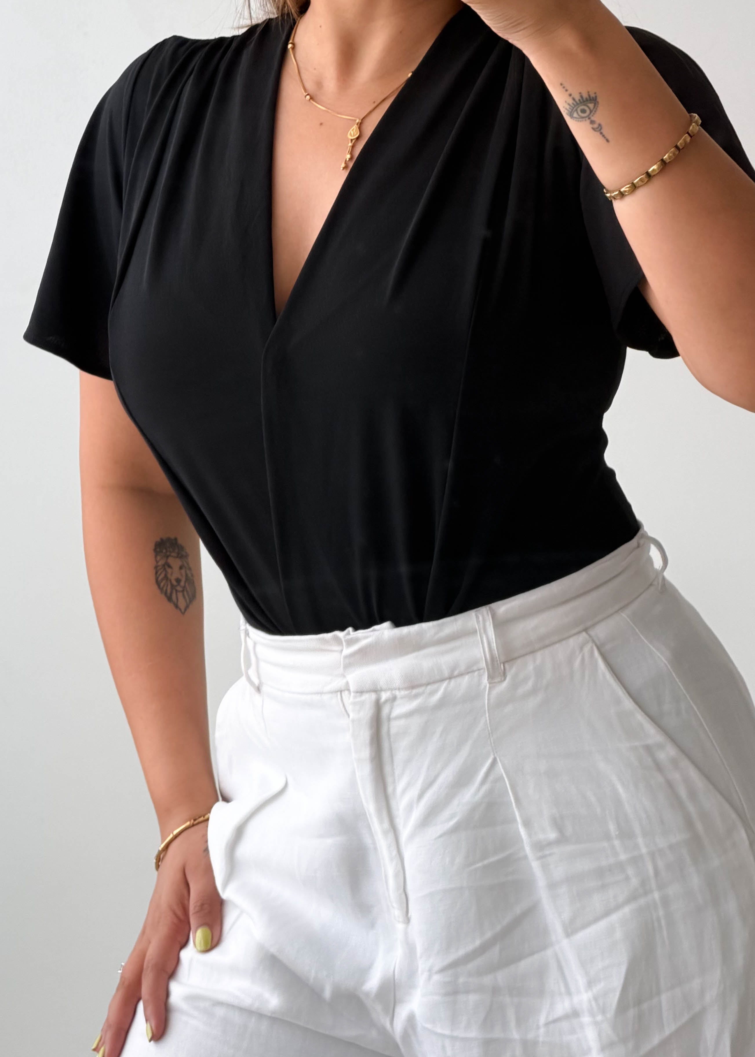 Size S-M Black Wrap V-Neck Bodysuit