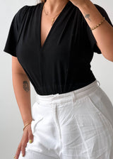 Size S-M Black Wrap V-Neck Bodysuit