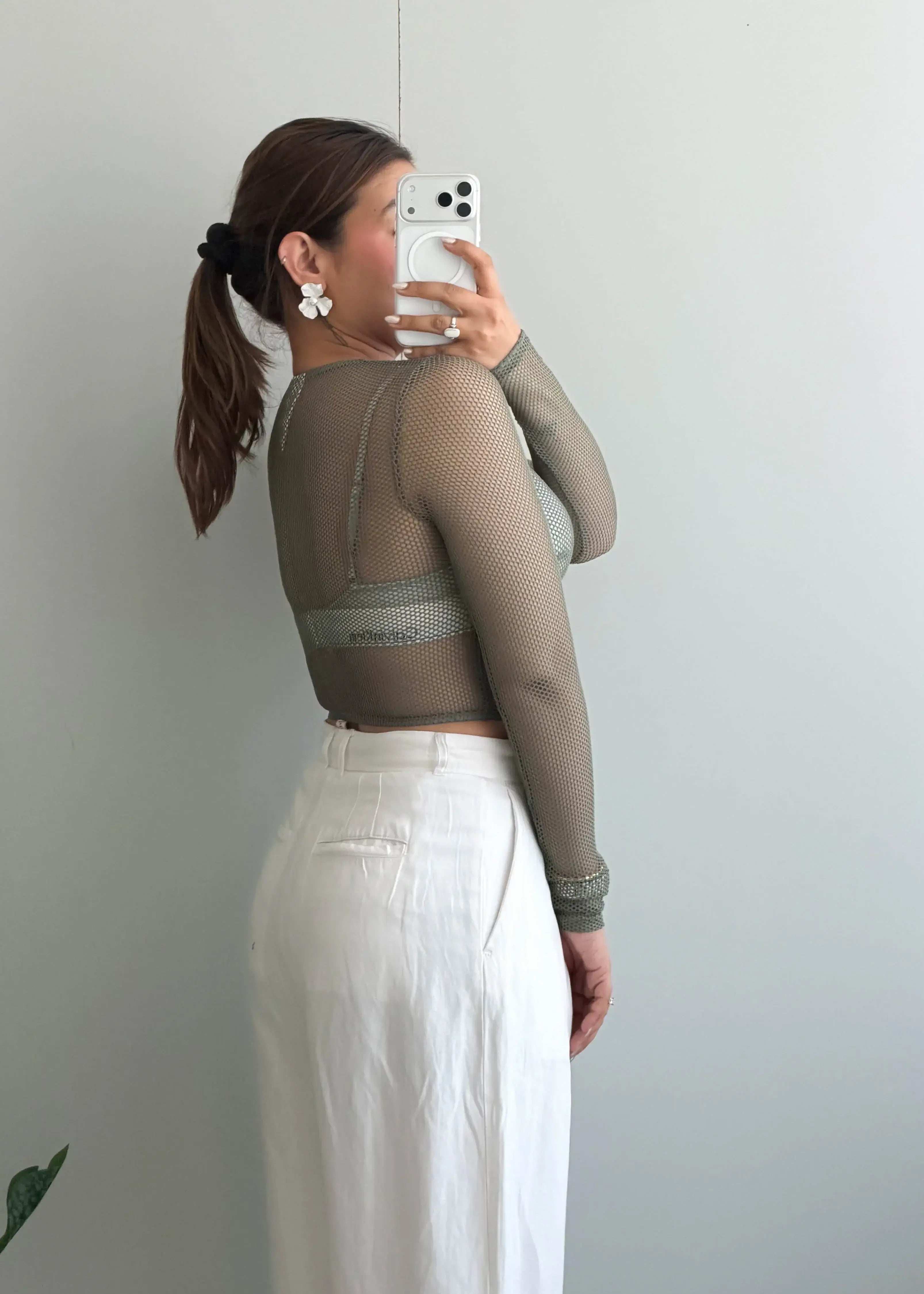 Size XS-S, Sheer Mesh Long Sleeve Top - Closet by Payal