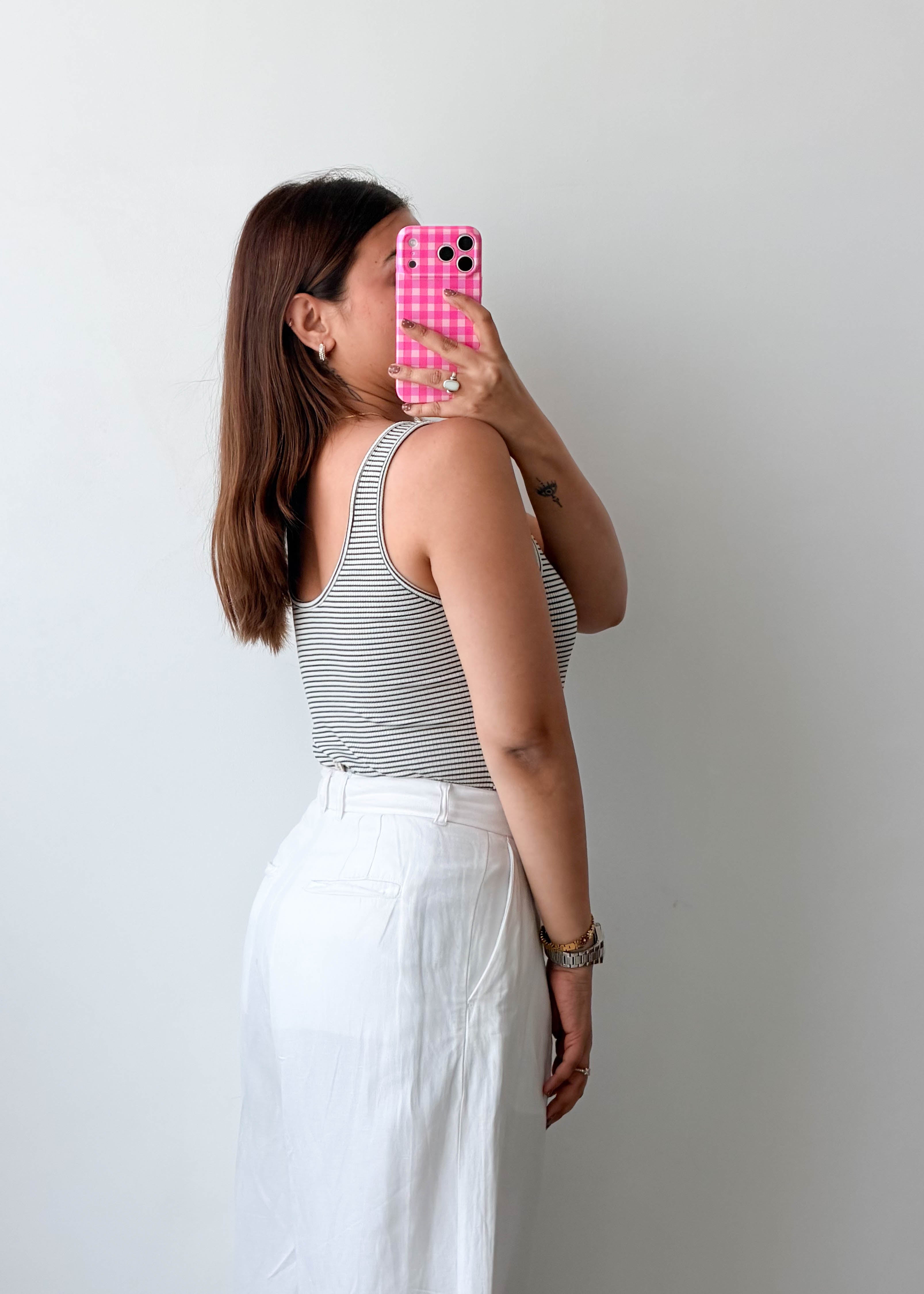 Size L Black & White Striped Tank Bodysuit