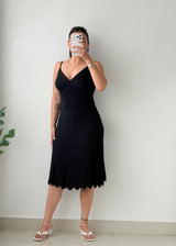 Size S-M Black Pleated Knit Midi Dress