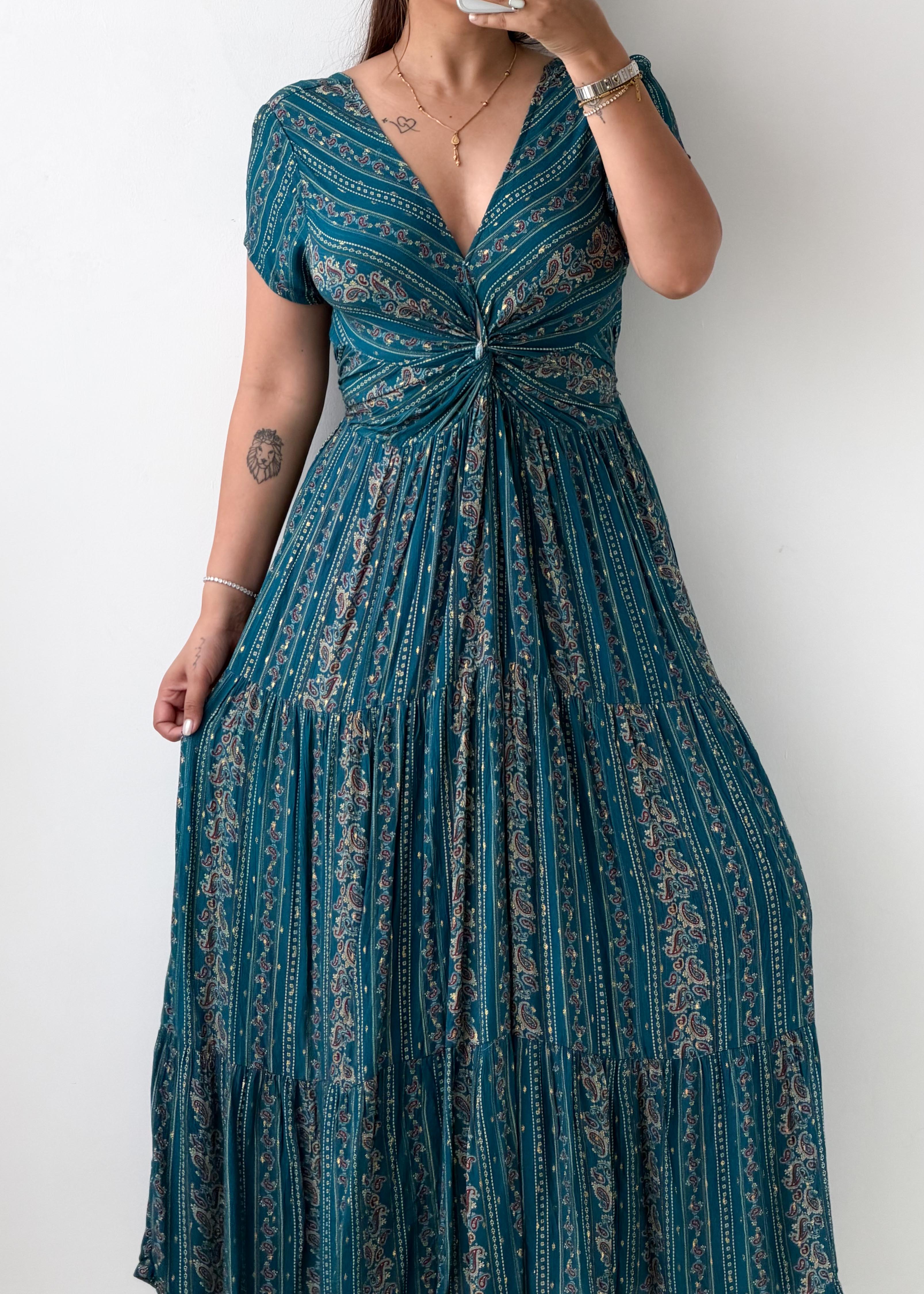 Size S-M Teal Printed Maxi Dress