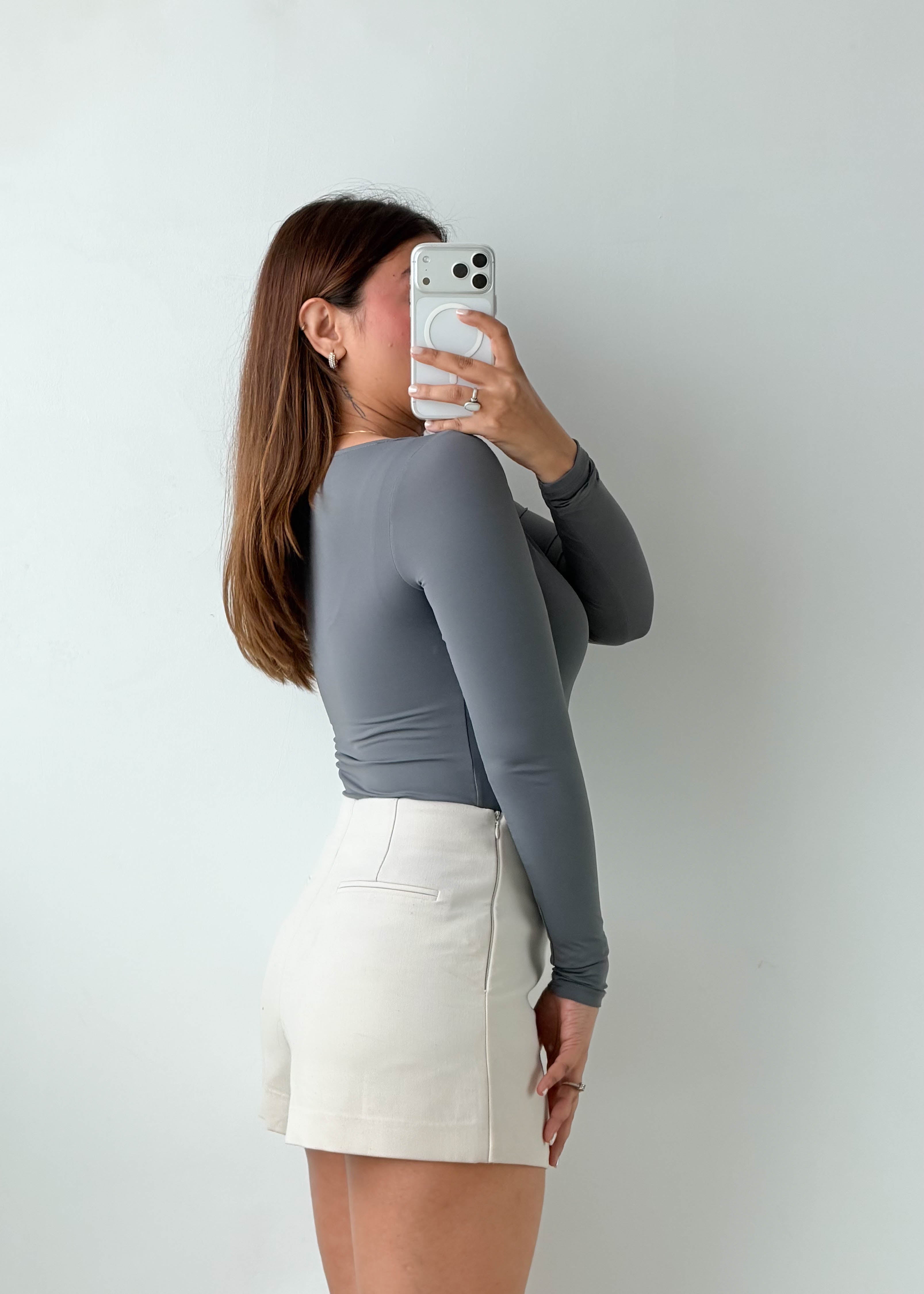 Size S-M Slate Grey Long Sleeve Bodysuit