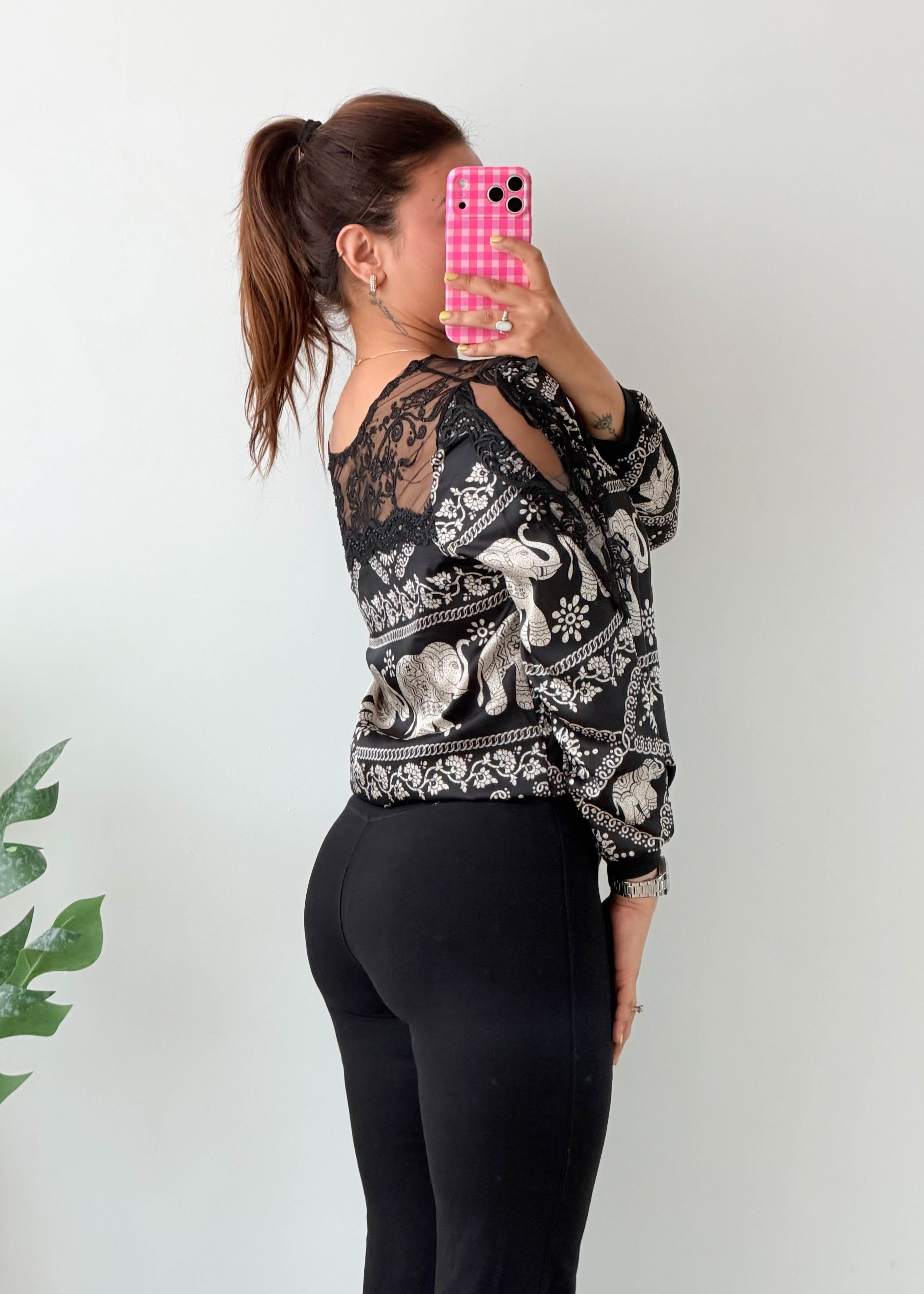 Size S-M Black Elephant Lace Top