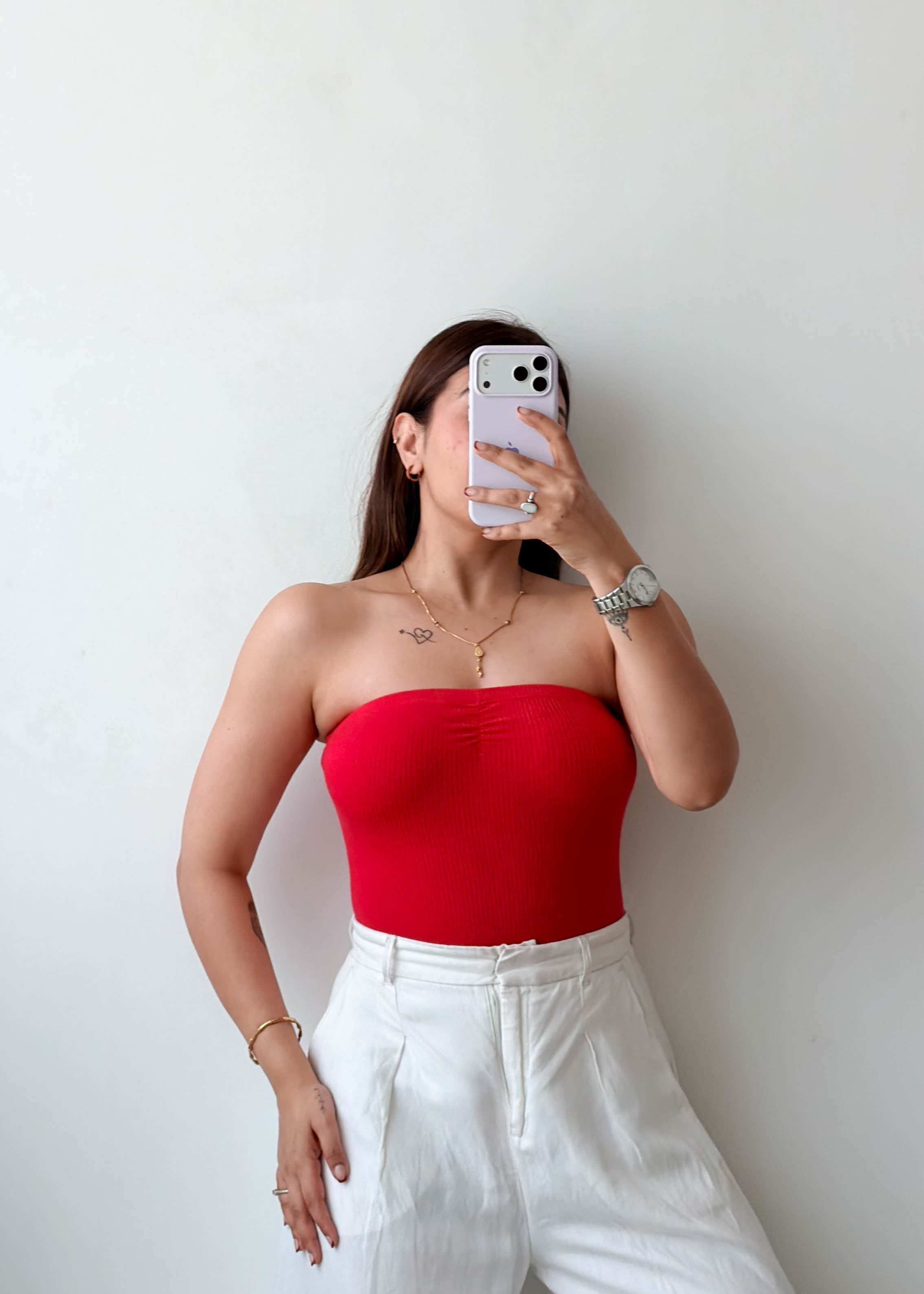 Size XS-S Red Strapless Bodysuit