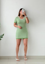Size S-M Green & White Striped Knit Mini Dress