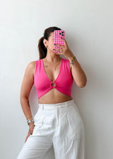 Size S-M Hot Pink Ring Detail Crop Top