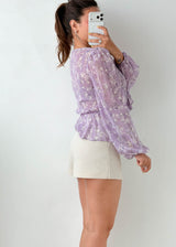 Size S-M Lilac Floral Peplum Top