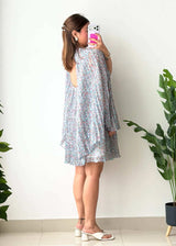 Size M-L, Pastel Floral Cape Sleeve Mini Dress