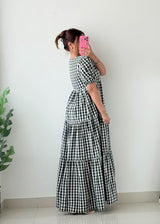 Size M-L Gingham Tiered Maxi Dress