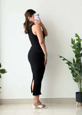 Size XS-S, Black Cut-Out Ribbed Midi Dress - Closet by Payal