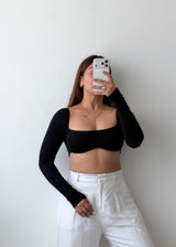 Size XS-S Black Cut-Out Long Sleeve Top