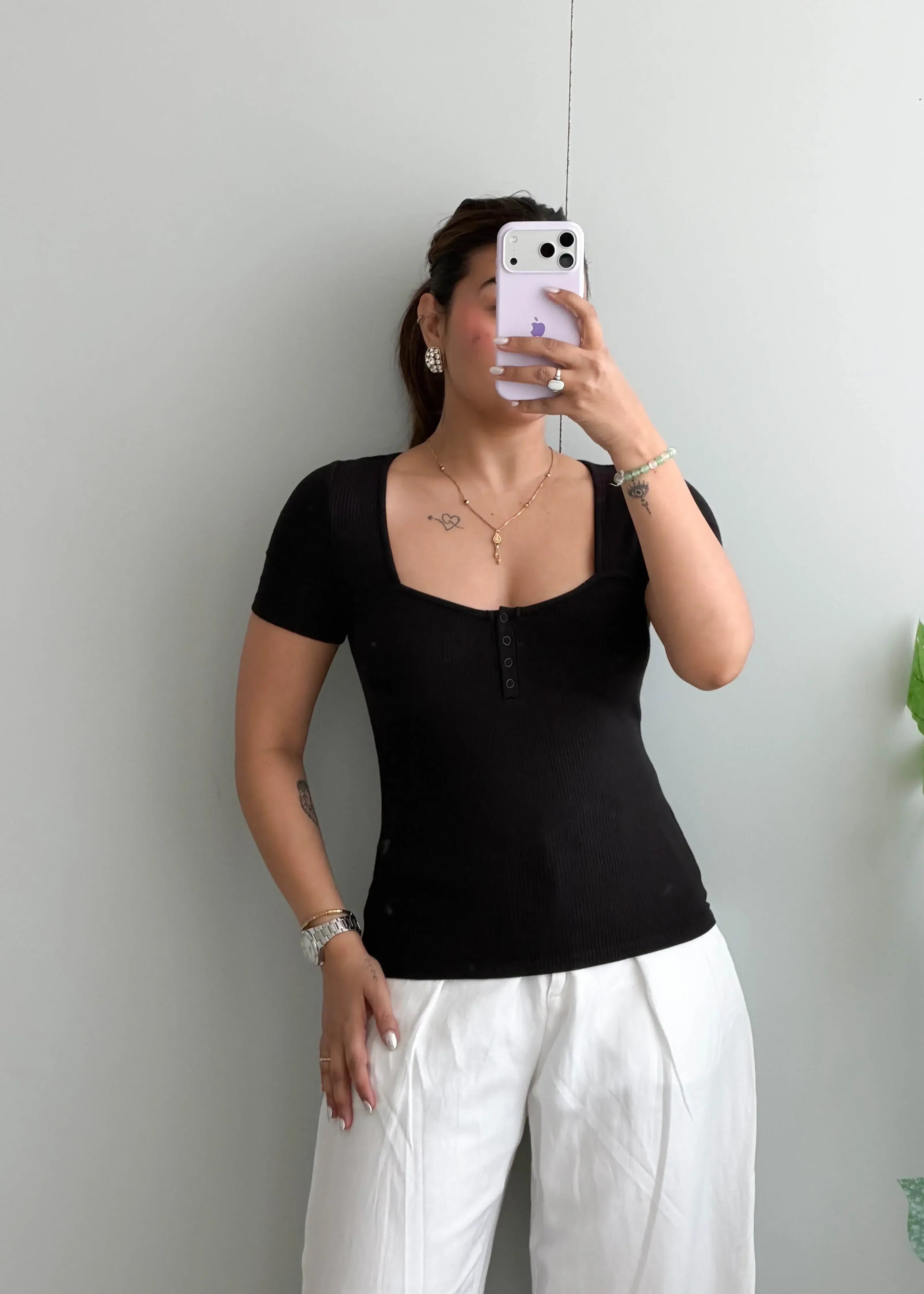 Size S-M, Black Sweetheart Ribbed Top - Closet by Payal