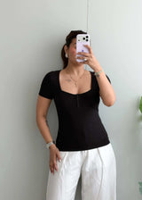 Size S-M, Black Sweetheart Ribbed Top - Closet by Payal