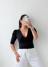 Size S-M Black Puff Sleeve Button Top