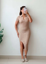 Size XS-S Beige Ribbed Midi Dress